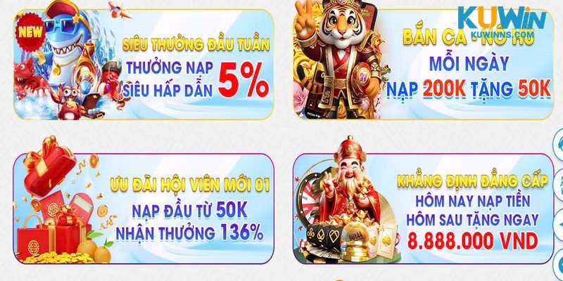 Khuyến mãi nạp đầu Kuwin tặng thưởng tới 8888k